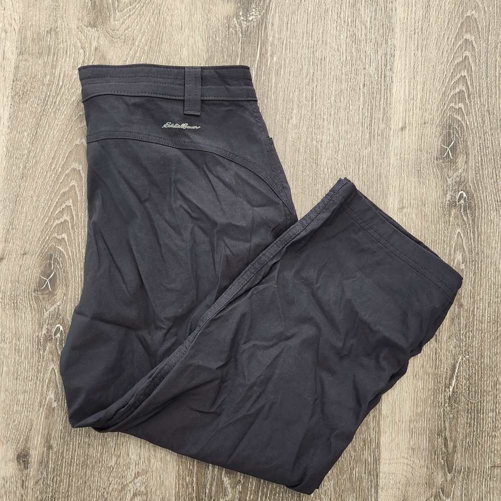 Eddie Bauer Rainer Black Capri Hiking Pants Womens 10 Ruched Hem Stretch